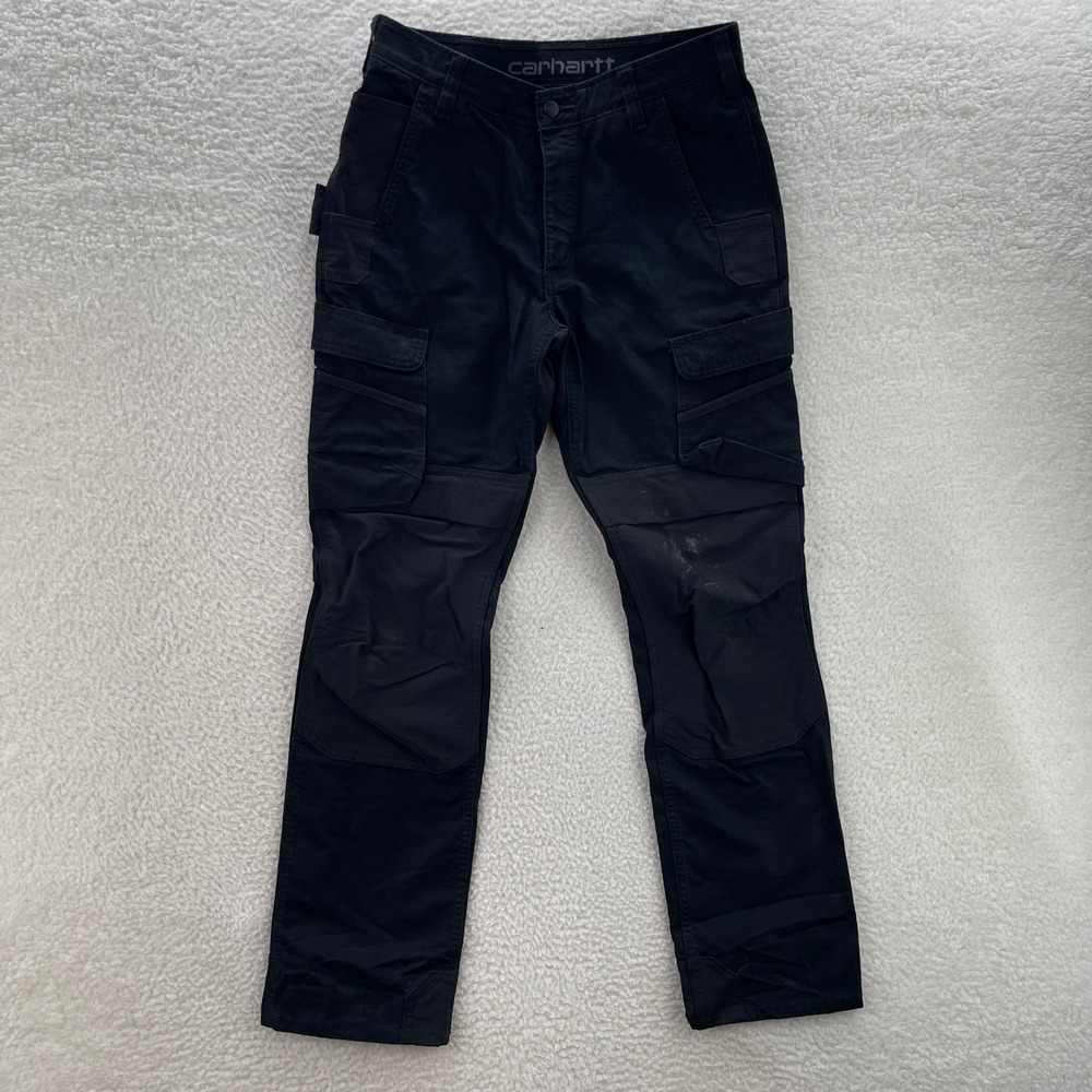Carhartt Pants Mens 32x32 Black Steel Relaxed Fit Double Knee Cargo Rugged Flex